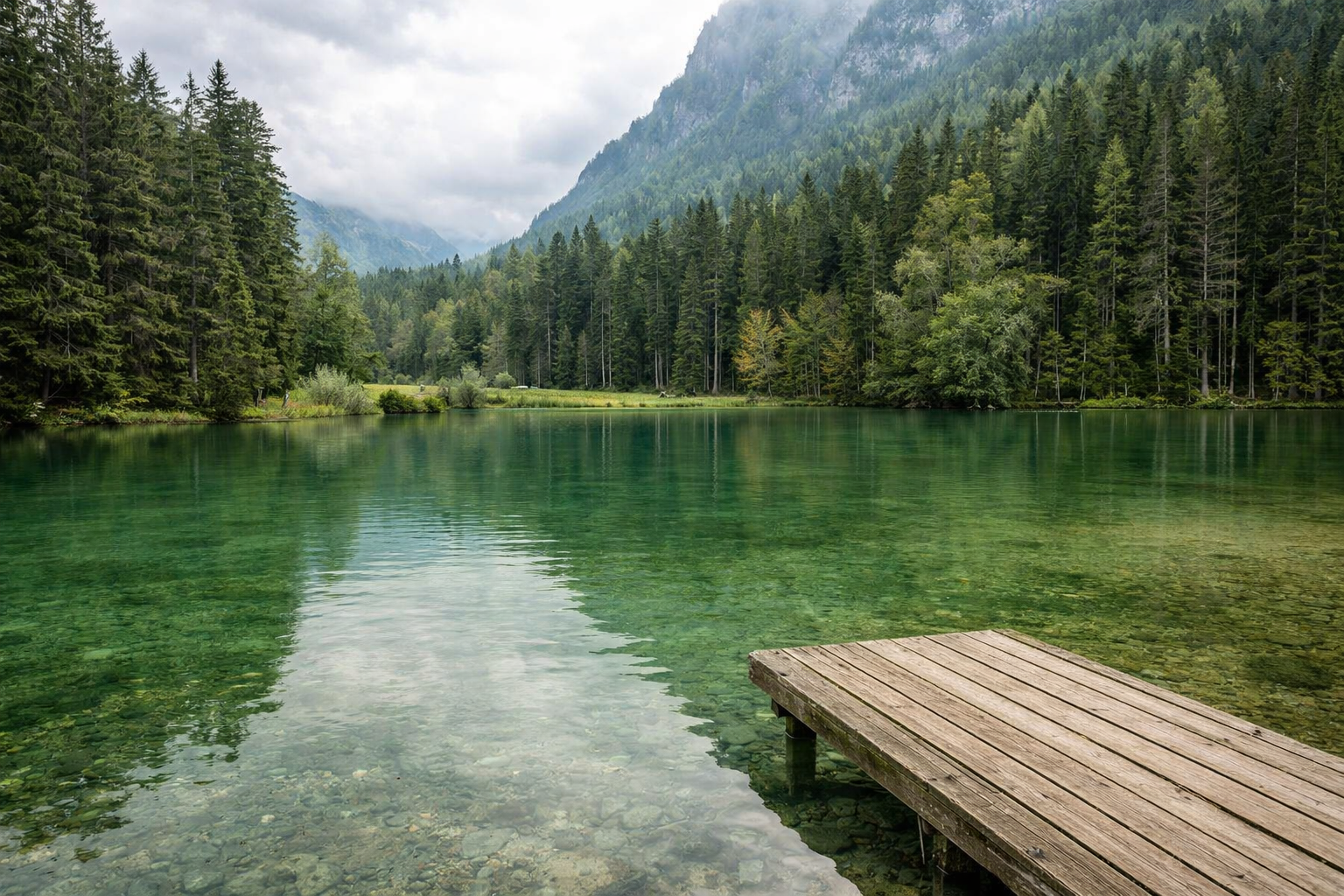 Lush alpine valley in Jezersko Slovenia surrounded by dramatic peaks, representing quiet alpine villages in Europe