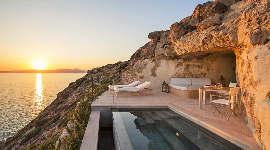 Cap Rocat luxury fortress hotel in Mallorca, a restored 19th century military fort carved into the cliffs overlooking the Mediterranean Sea.